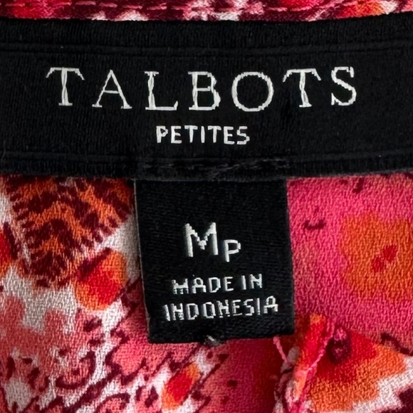 Talbots Split Neck Geometric Print Long Sleeve Blouse Coral/Pink MP Lightweight - Picture 6 of 12